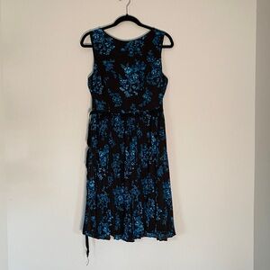 Adrianna Papell Black and Blue Floral Midi Dress